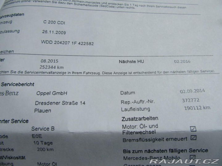 Mercedes-Benz C 2,1 200 CDI Servisní knih 2009