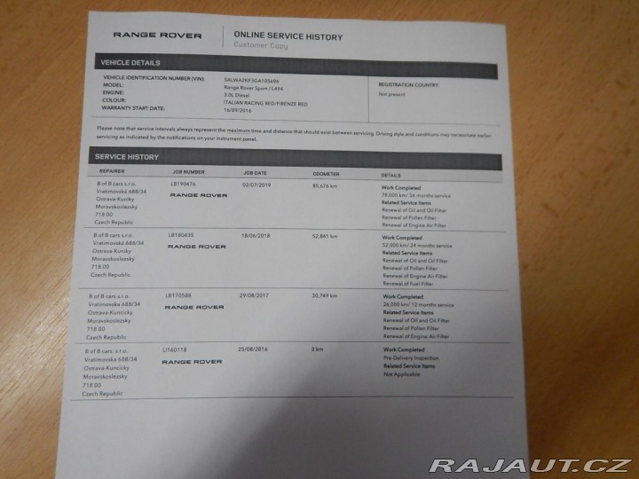 Land Rover Range Rover Sport 3.0 TDV6, ČR, SERVISKA 2016