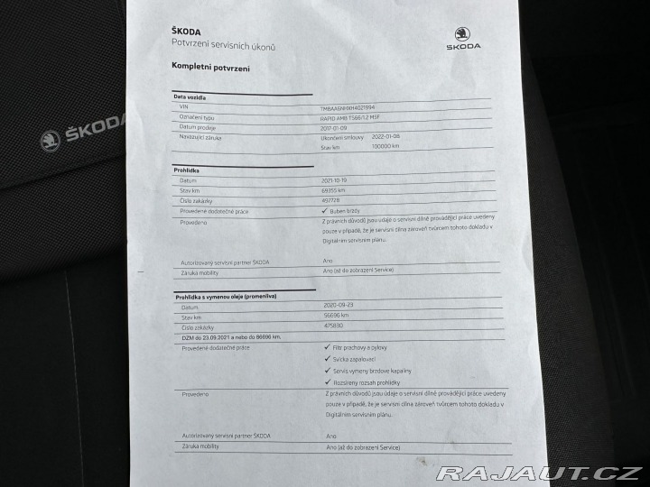 Škoda Rapid 1,2TSI 66kW 2.MAJITEL SER 2017