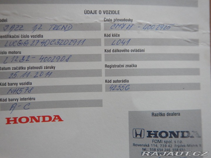 Honda Jazz 1.2 i-VTEC, ČR, KLIMA 2011