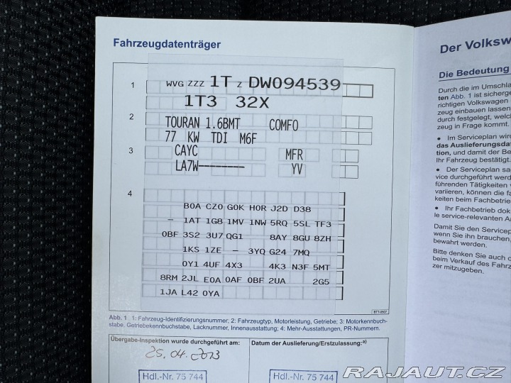 Volkswagen Touran 1,6 TDI 77 KW COMFORT 2013