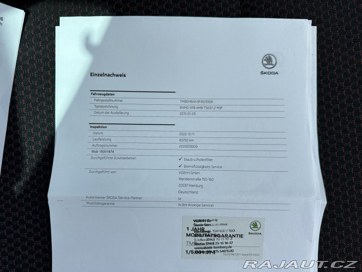 Škoda Rapid 1,2TSI 63kW SPORT SERVISK 2015