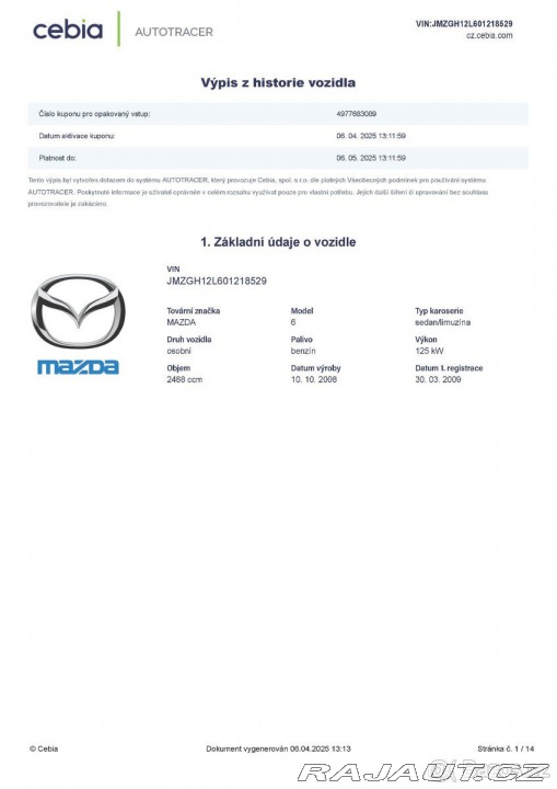 Mazda 6 2,5 i GH SEDAN GAA9EB2 2008