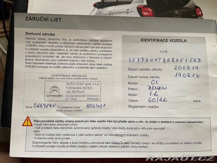 Citroën C1 1,2 i 1.maj.koupeno ČR 1800