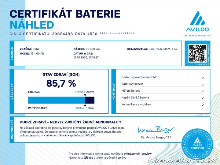 BMW i3 60Ah KAMERA VÝHŘEV NAV 2016