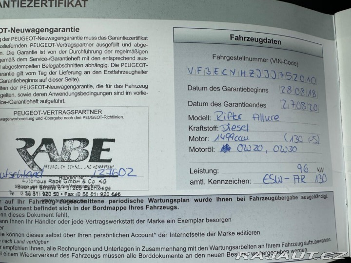 Peugeot Rifter Allure 1.5Hdi 96kw 2018