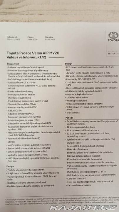 Toyota ProAce 2,0   L1, VIP, plná výbav 2020
