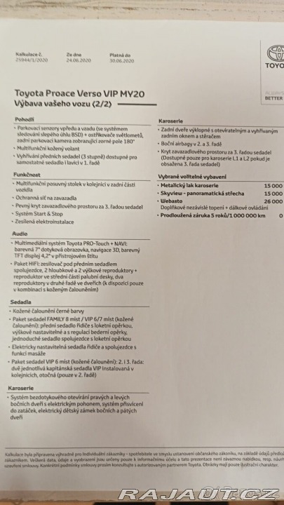 Toyota ProAce 2,0   L1, VIP, plná výbav 2020