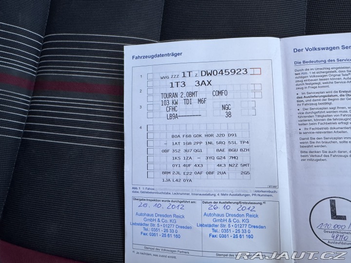 Volkswagen Touran 2,0 TDI 103 KW TAŽNÉ SK 2012