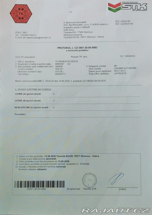 Volvo V70 2,4   D5, 2013, po STK 2013
