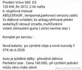 Volvo S60 D3 komplet po servisu 1800