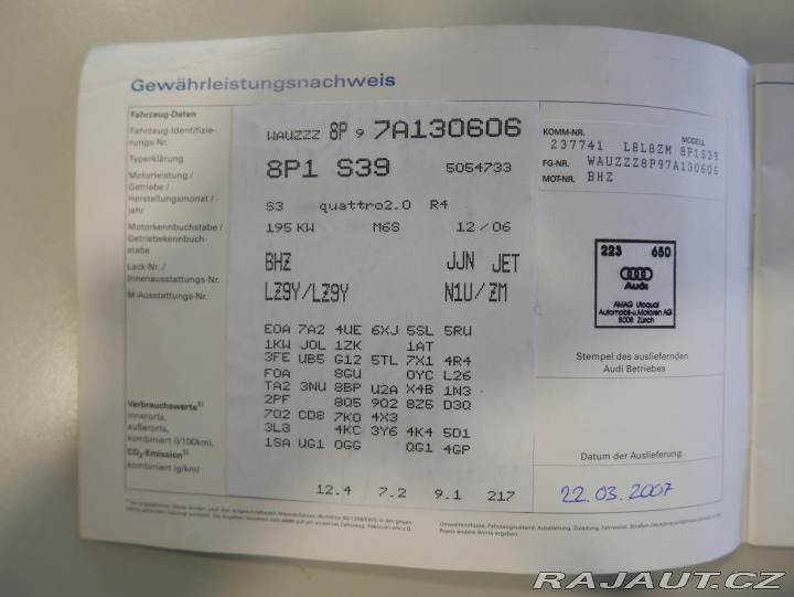 Audi S3 2,0 TFSI 195kW Quattro 2007